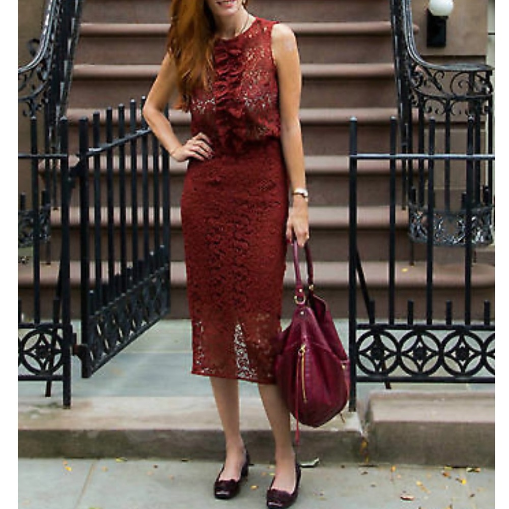 Zara Red Lace Midi Skirt - Picture 7 of 8